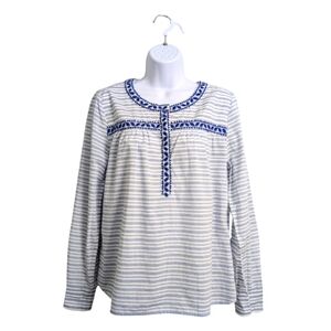 Vineyard Vines Woman Blue White Striped Long Sleeve Top Blouse Embroidery M